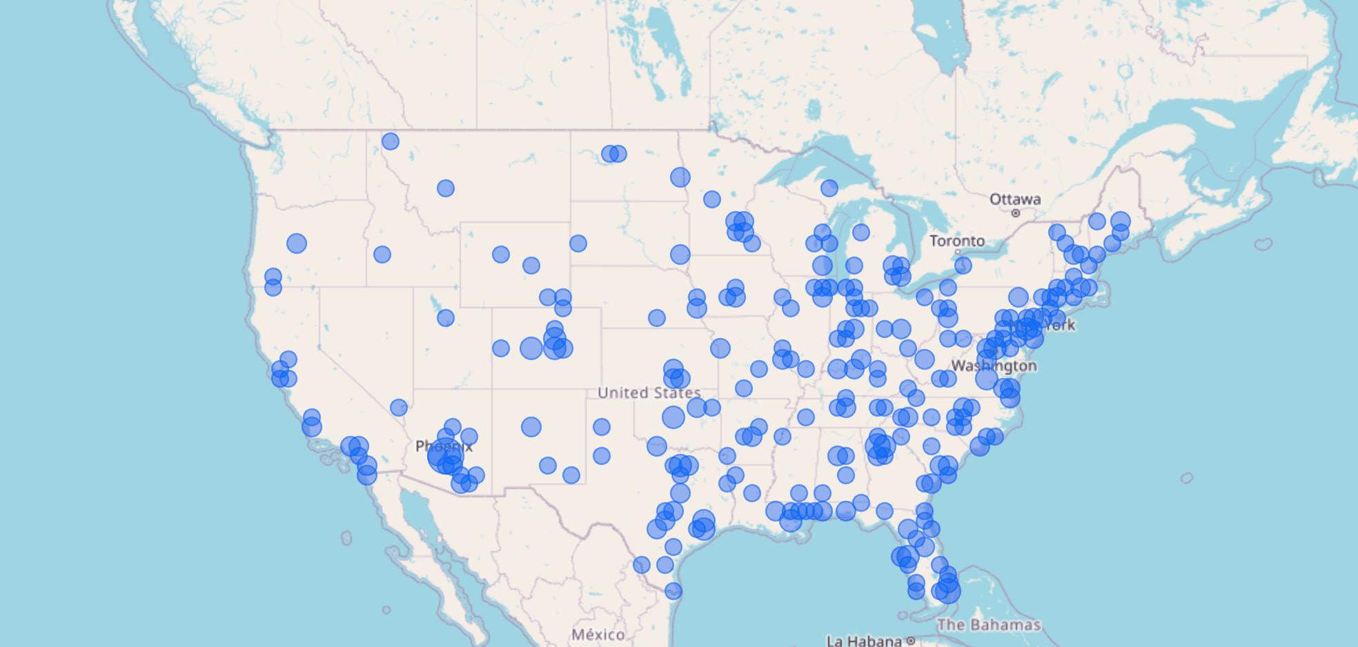 Map of the United States showing Empower clinical availability locations across the country